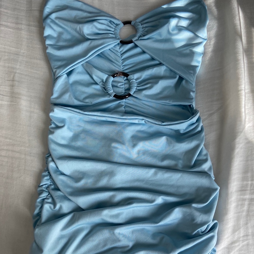Baby blue strapless dress